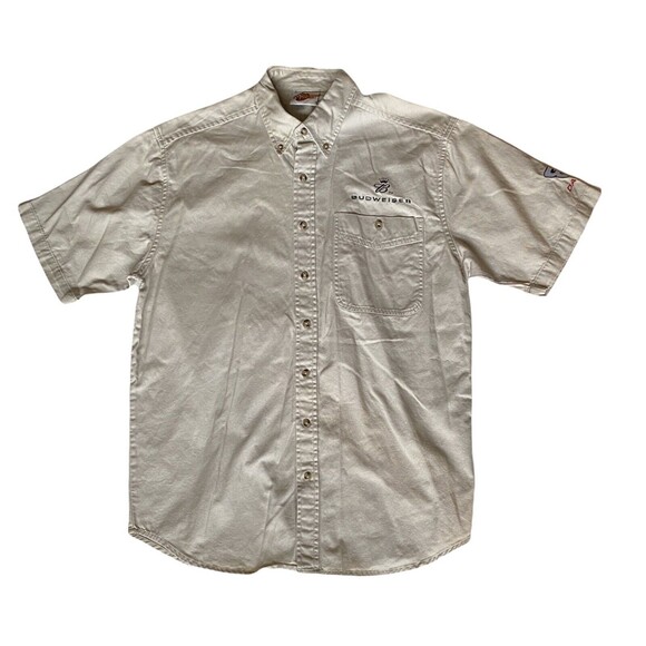 Winners Circle Men’s L Dale Earnhardt Jr #8 Button Up Shop Shirt Tan Bud Racing - Picture 1 of 8